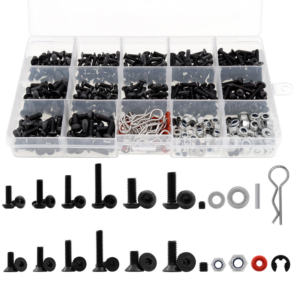 M3/M4 Metal Screw & Pin Assortment Box – 500 Pieces with Spanners