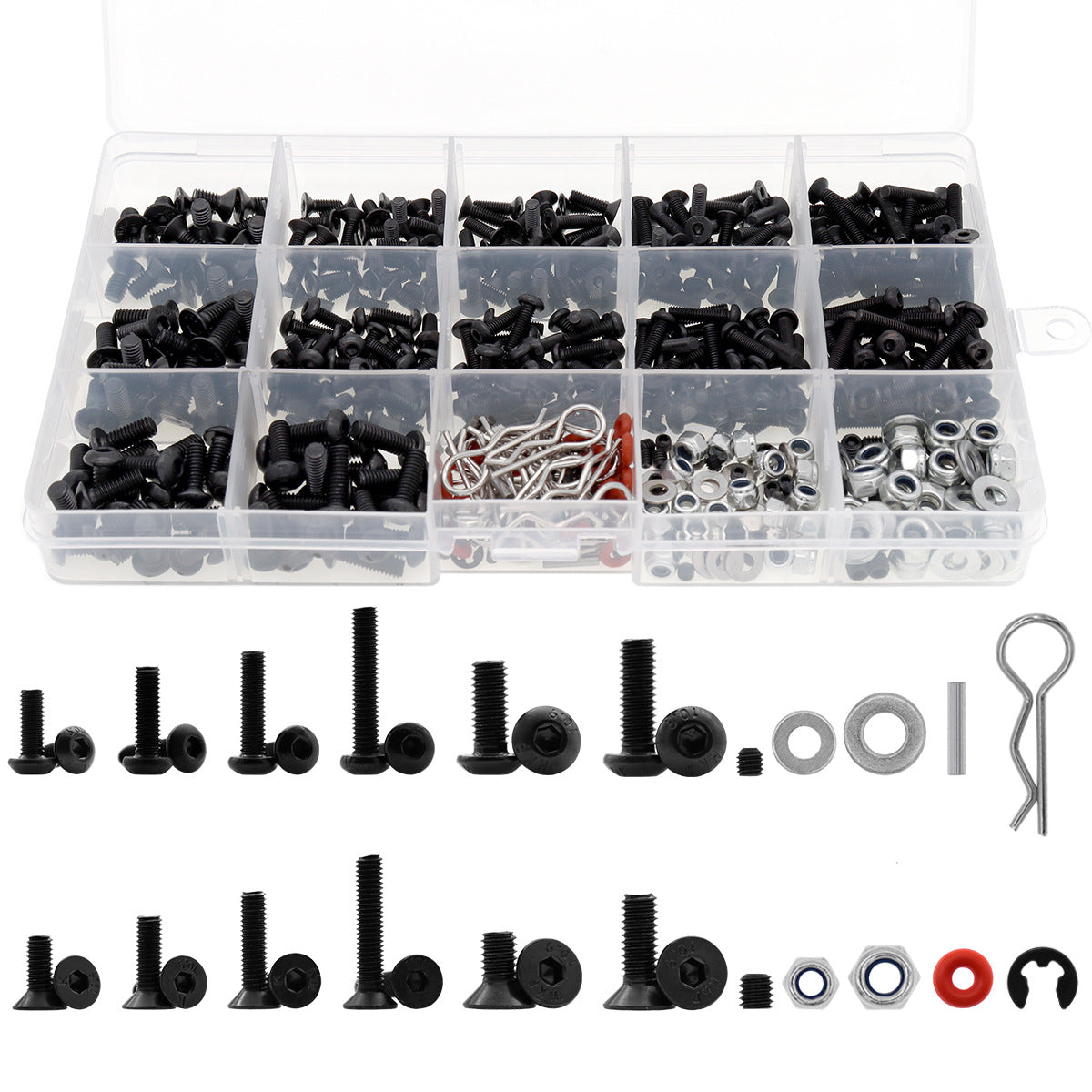 M3/M4 Metal Screw & Pin Assortment Box – 500 Pieces with Spanners