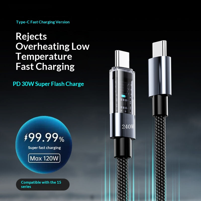 240W USB-C Fast-Charging & Data Cable – Braided, LED Indicator