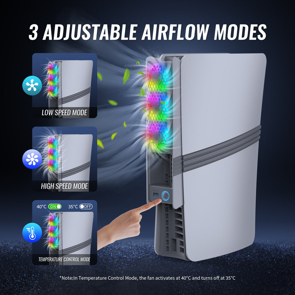 USB Rear Cooling Fan with Intelligent Temperature Control for PS5 Slim/Pro