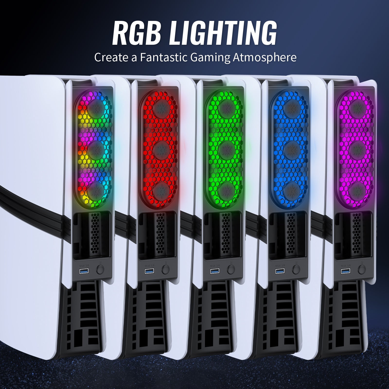 USB Rear Cooling Fan with Intelligent Temperature Control for PS5 Slim/Pro