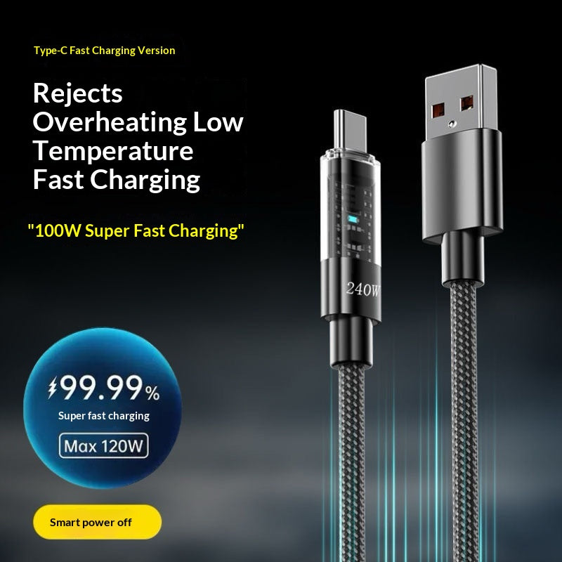 240W USB-C Fast-Charging & Data Cable – Braided, LED Indicator