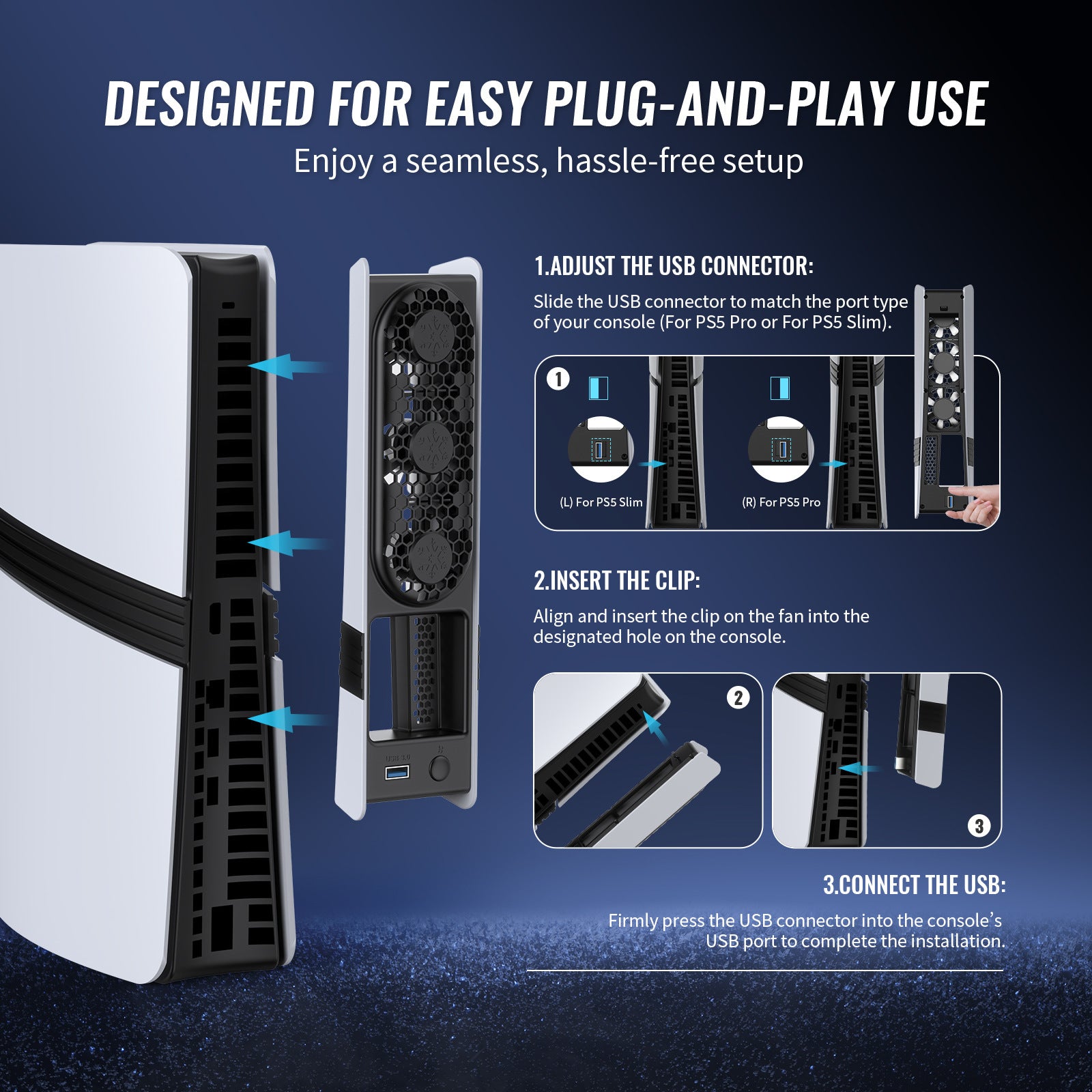 USB Rear Cooling Fan with Intelligent Temperature Control for PS5 Slim/Pro